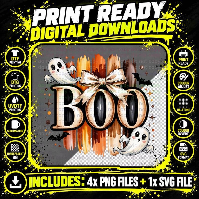 Boo Halloween T-Shirt, Ghosts and Jack-O-Lantern with Png SVG Digital Bundle