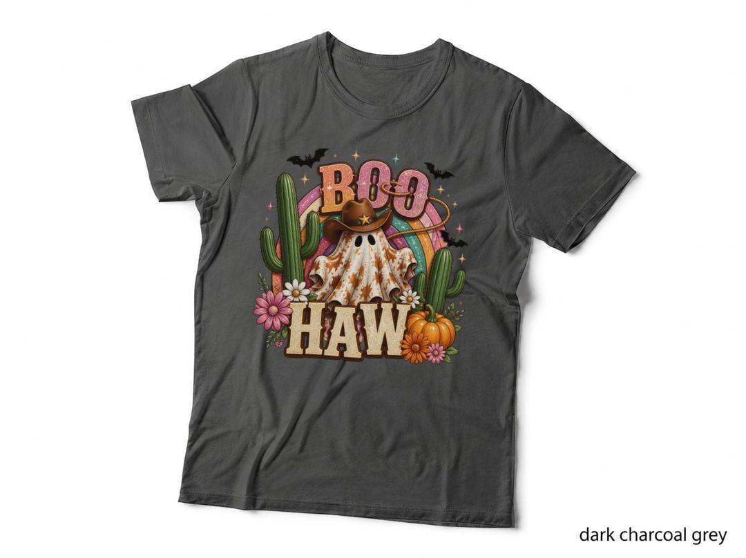 Boo Haw Halloween T-Shirt, Ghost Cowboy Cactus Western Spooky Tee