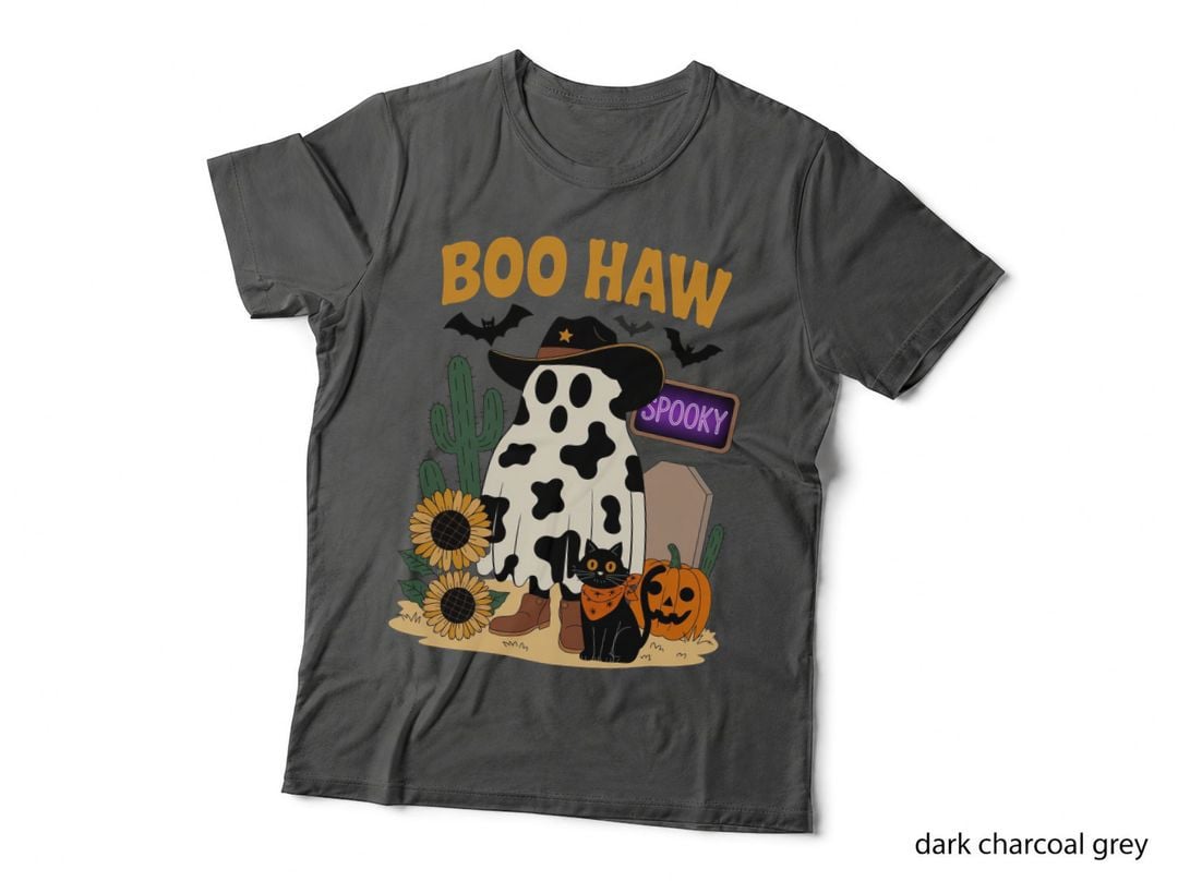 Boo Haw Spooky Halloween T-Shirt, Cow Ghost Costume Figure Spooky Tee