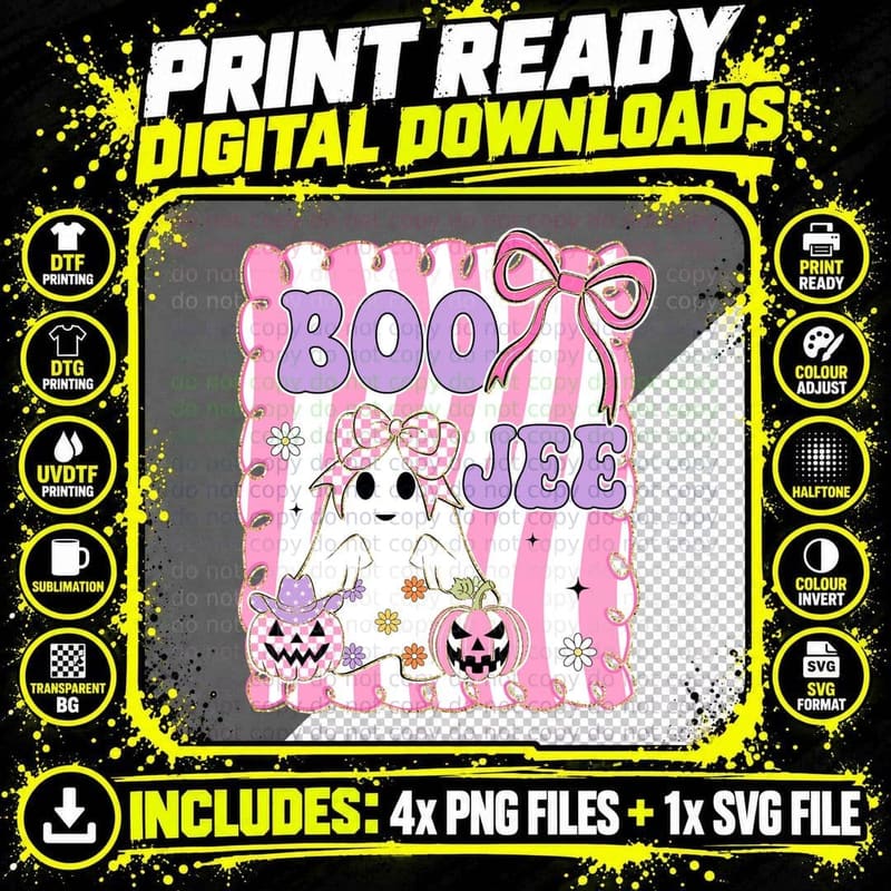 Boo Jee Halloween T-Shirt, Ghost with Pumpkins Flowers Png SVG Digital Bundle