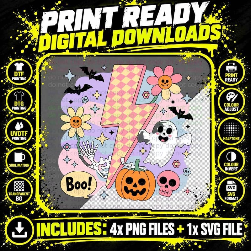 Boo! Halloween T-Shirt, Number Four Halloween Elements Png SVG Digital Bundle