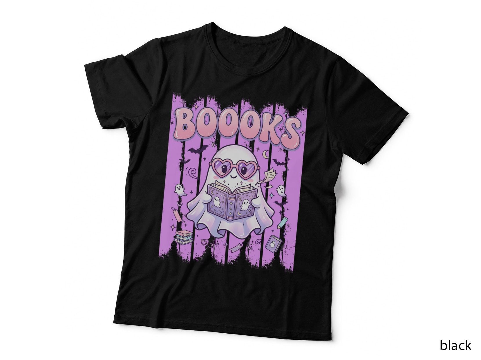 Books Halloween T-Shirt, Ghost Reading Purple Book Spooky Tee