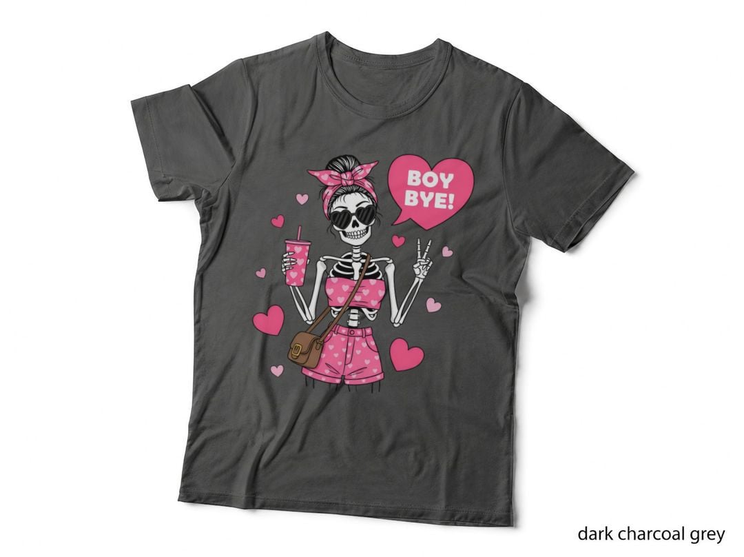 Boy Bye! Funny Skull T-Shirt, Skeleton Girl in Pink Outfit Graphic Tee