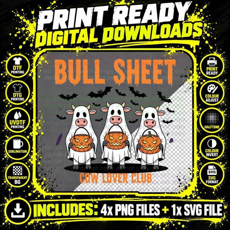 Bull Sheet Cow Lover Club Halloween T-Shirt Png SVG Digital Bundle