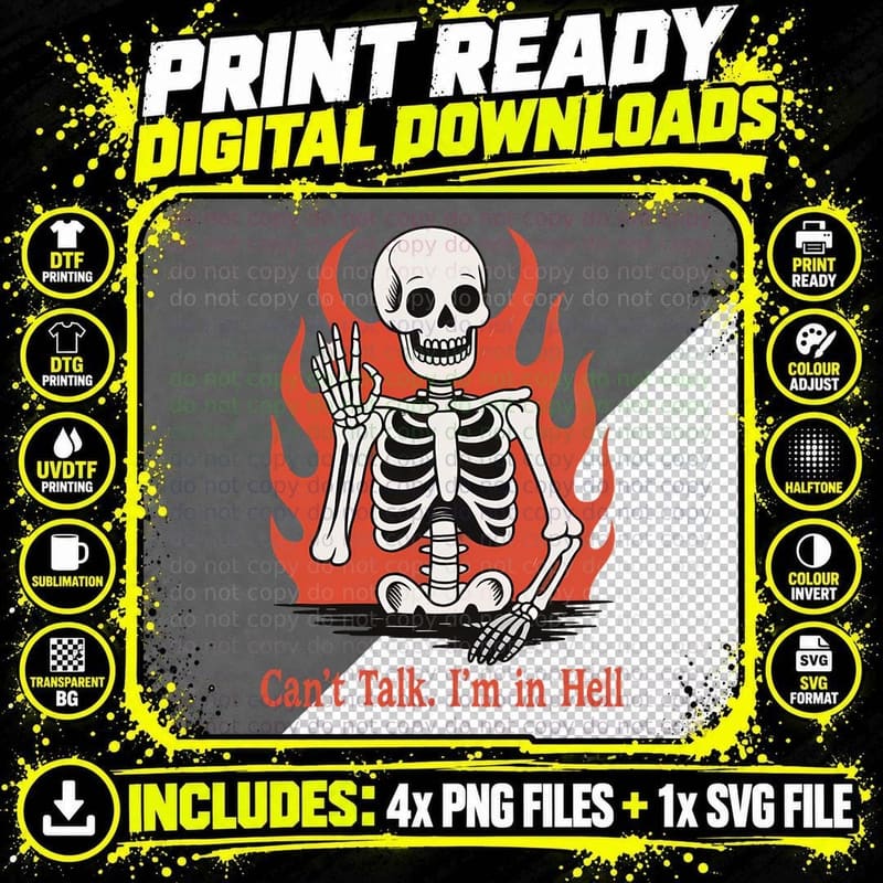 Can't Talk. I'm in Hell Funny Halloween T-Shirt Png SVG Digital Bundle