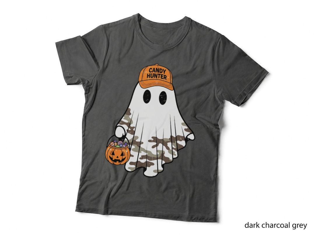 Candy Hunter Funny Halloween T-Shirt, Ghost in Camouflage with Candy Graphic