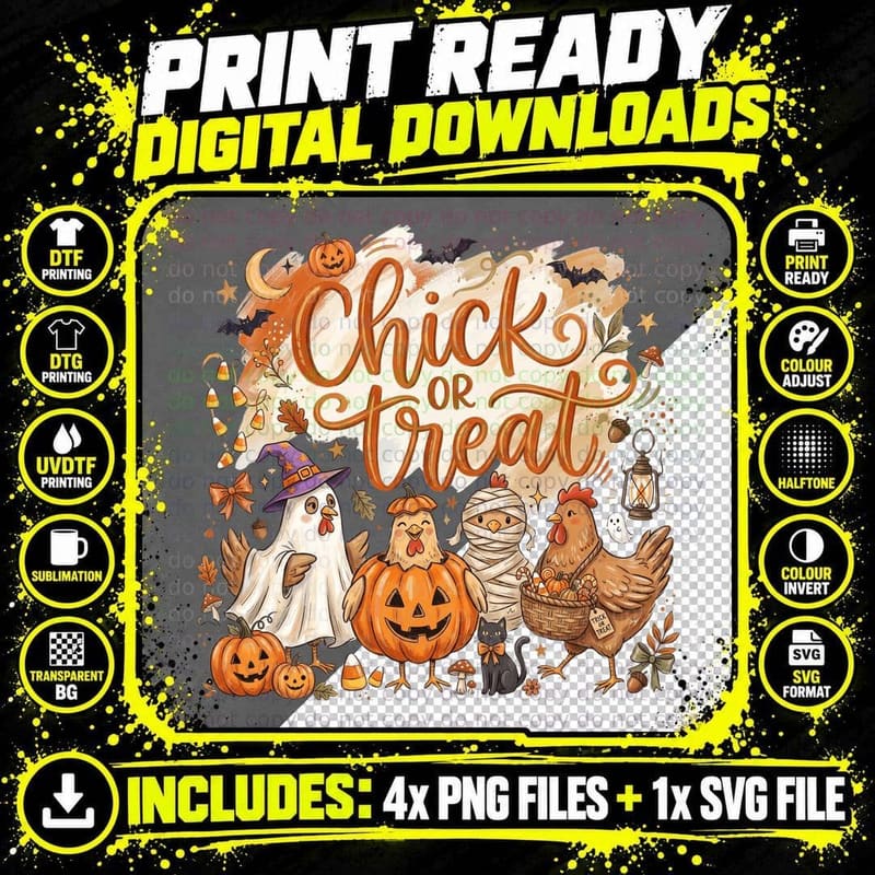 Chick or Treat Halloween T-Shirt, Chick Witch Costume Png SVG Digital Bundle