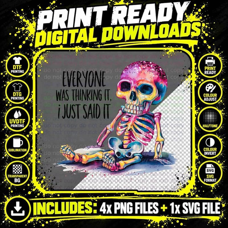 Colorful Rainbow Skeleton Sitting T-Shirt Png SVG Digital Bundle