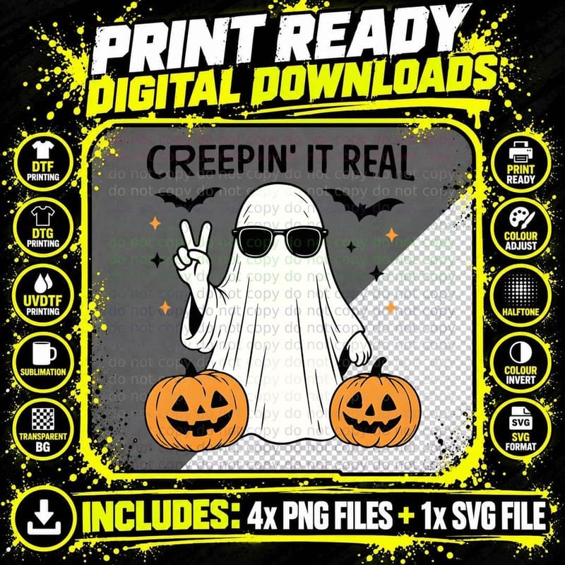 Creepin' It Real Halloween T-Shirt Png SVG Digital Bundle