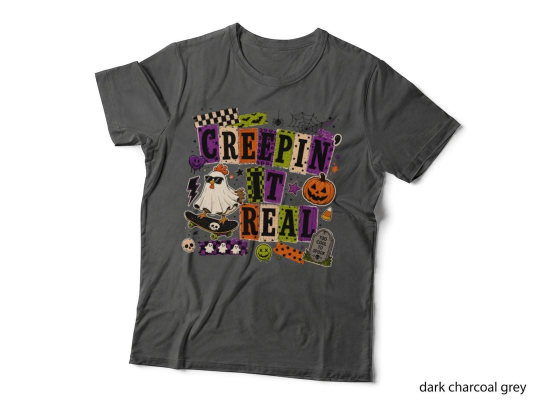 Creeptin' It Real Halloween T-Shirt, Retro Ghost Skateboard Halloween Spooky
