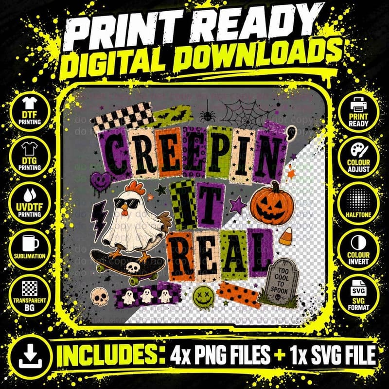 Creeptin' It Real Halloween T-Shirt Png SVG Digital Bundle