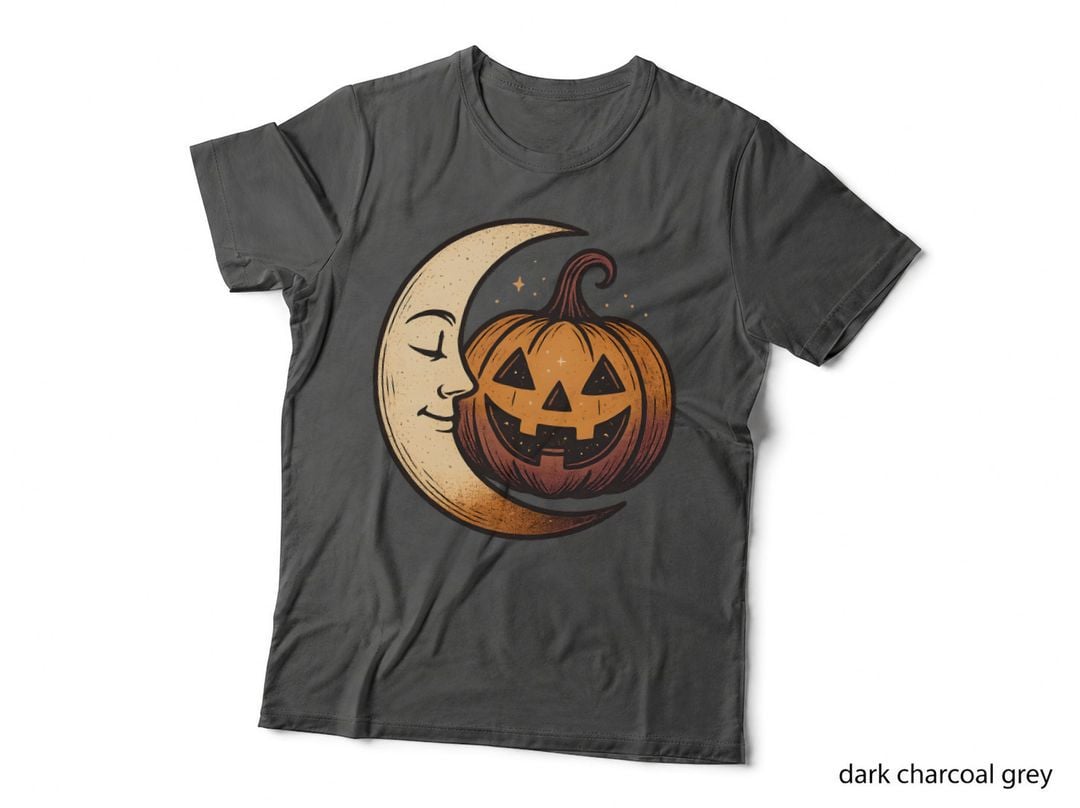 Crescent Moon with Jack-O-Lantern Halloween T-Shirt, Spooky Season Graphic Tee