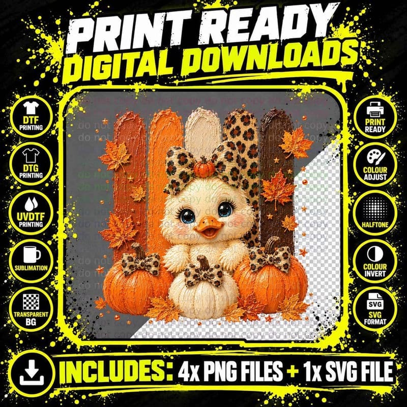 Cute Duck Pumpkin Bow Halloween T-Shirt Png SVG Digital Bundle