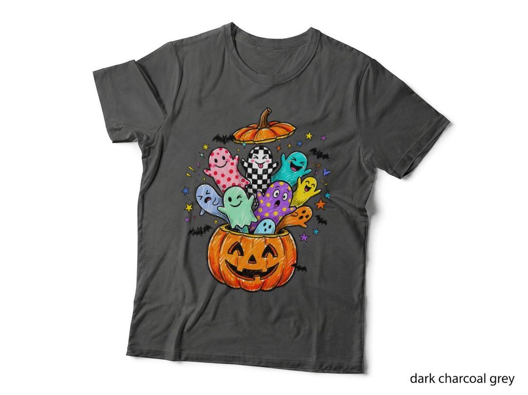 Cute Ghosts Pumpkin Bowl Halloween T-Shirt, Spooky Season Graphic Tee