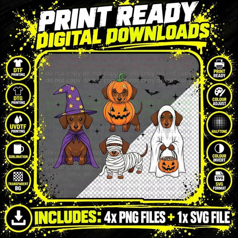 Dachshund Dogs Halloween Costumes Halloween T-Shirt Png SVG Digital Bundle