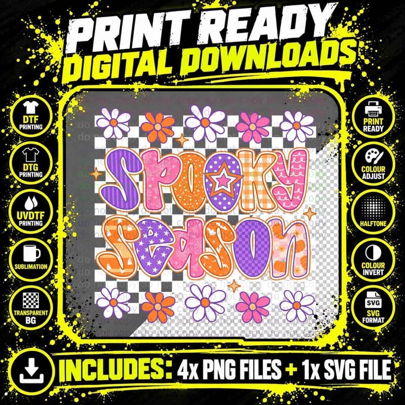 Daisies Flowers Floral Garden Halloween T-Shirt Png SVG Digital Bundle