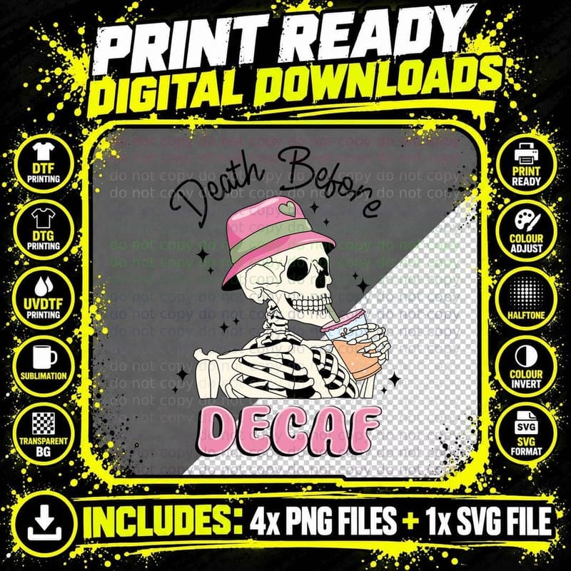 Death Before Decaf Mental Health T-Shirt Png SVG Digital Bundle