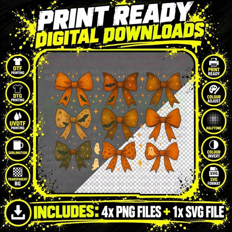 Decorative Halloween Ribbons and Bows Halloween T-Shirt Png SVG Digital Bundle