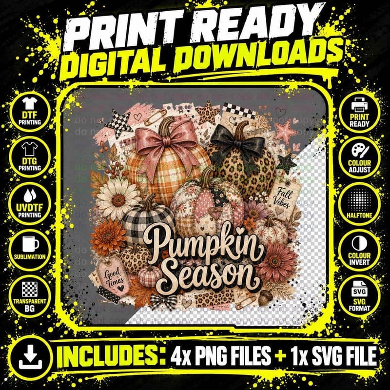 Decorative Ribbon Bow Pumpkins Halloween T-Shirt Png SVG Digital Bundle