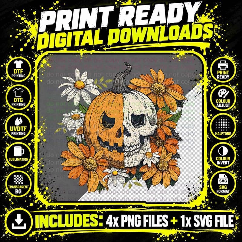 Decorative Ribbon Bow Sketch Halloween T-Shirt Png SVG Digital Bundle