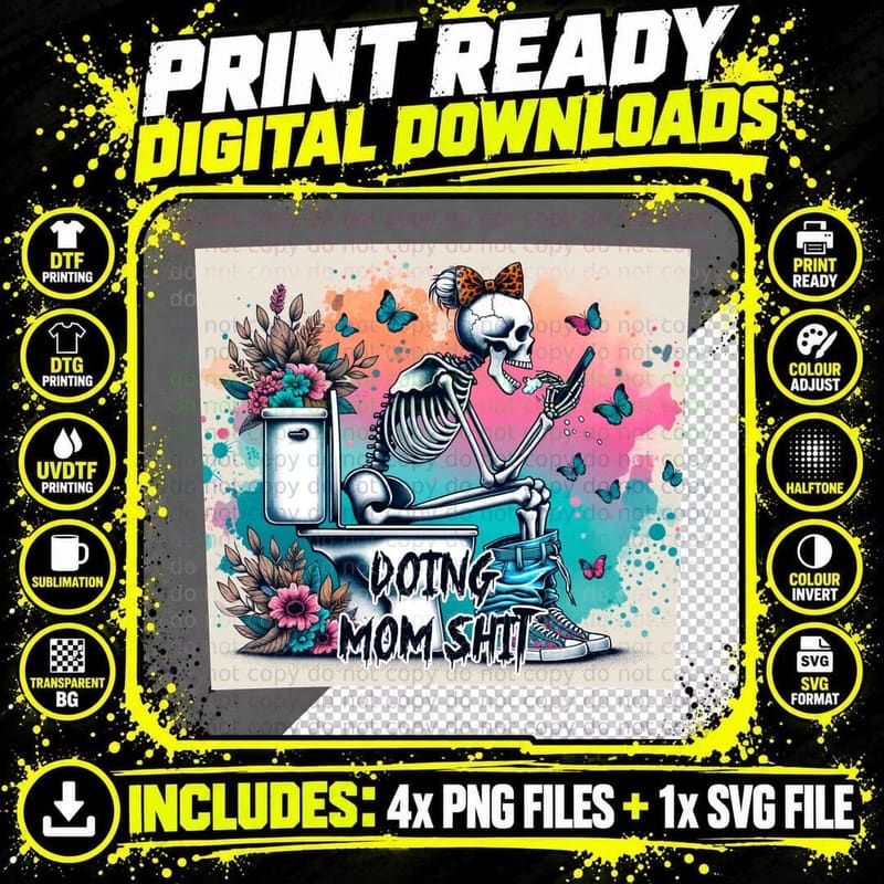 Doing Mom Shit Funny Skull T-Shirt Png SVG Digital Bundle