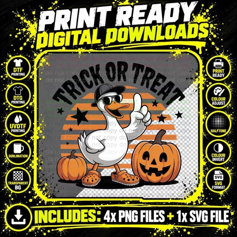Duck Pumpkins Crocs Striped Halloween T-Shirt Png SVG Digital Bundle