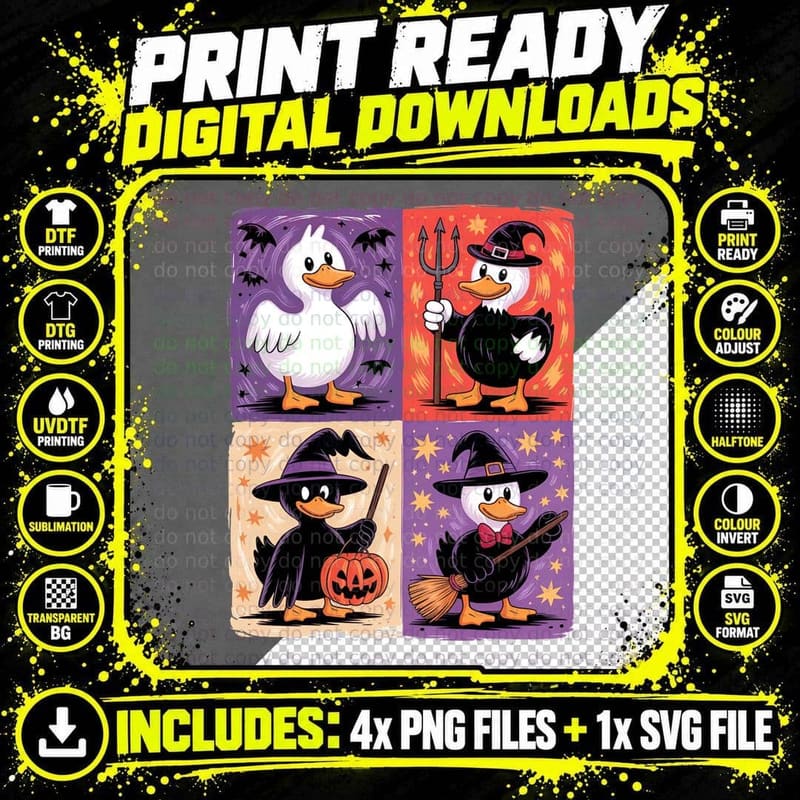 Ducks in Halloween Costumes Halloween T-Shirt Png SVG Digital Bundle