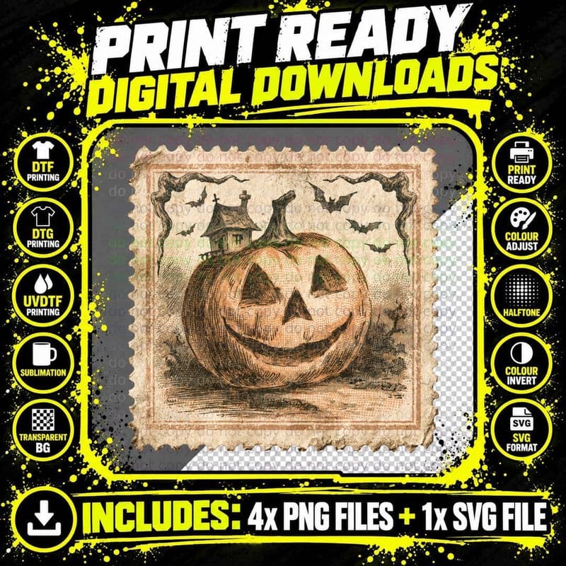 Enormous Pumpkin Haunted House Scene Halloween T-Shirt Png SVG Digital Bundle