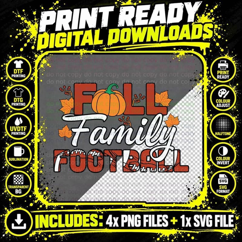 Fall Family Football T-Shirt, Fall Leaves Pumpkin Png SVG Digital Bundle