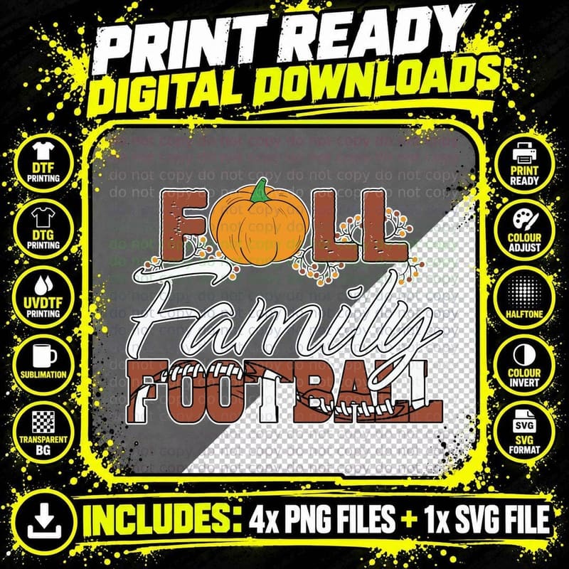 Fall Family Football T-Shirt, Pumpkin and Football Theme Png SVG Digital Bundle