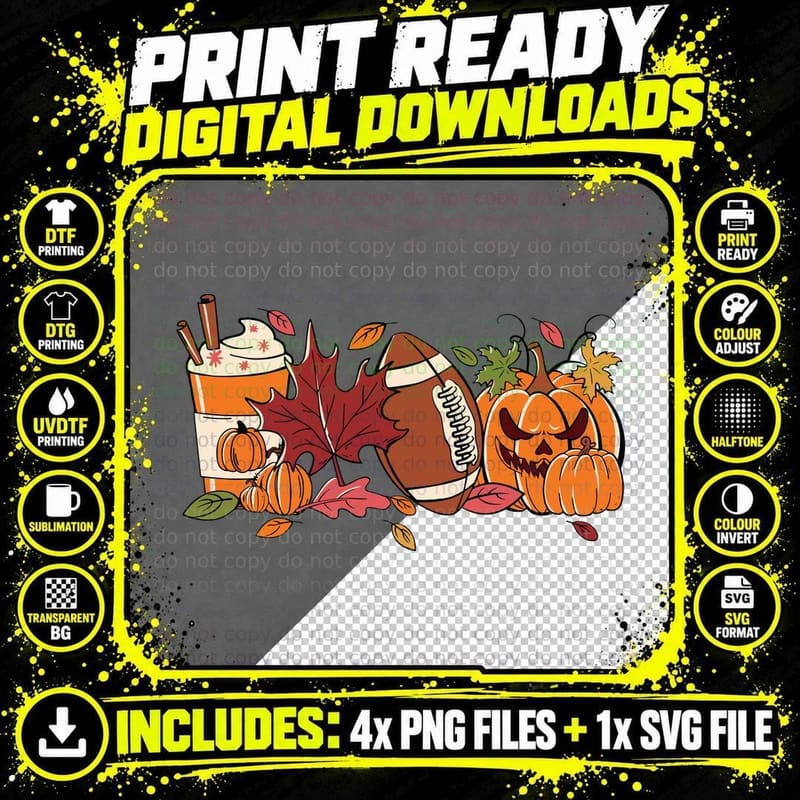 Fall Sports Pumpkin Spice Football T-Shirt Png SVG Digital Bundle