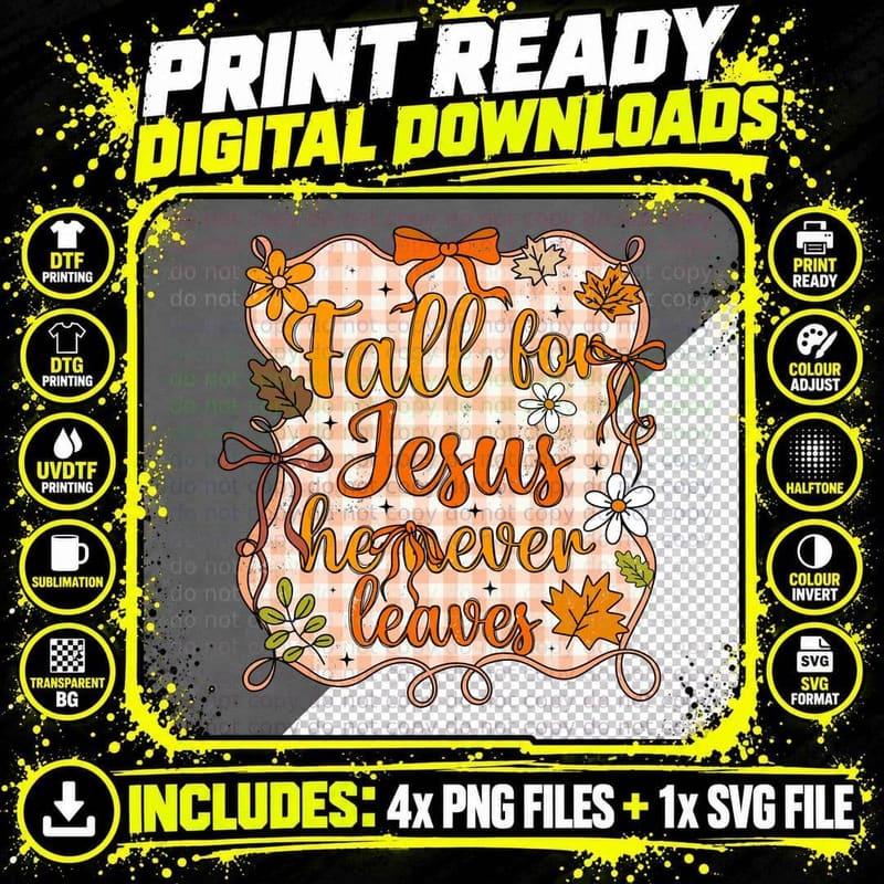 Fall for Jesus Heaven Leaves Halloween T-Shirt Png SVG Digital Bundle