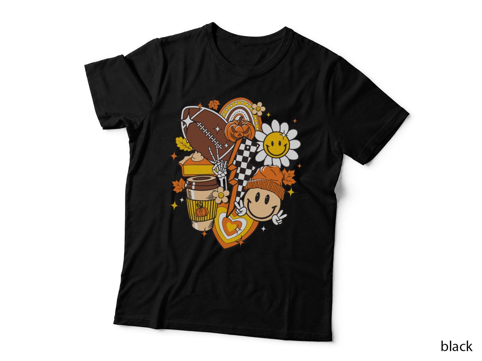 Fall-Themed Collage with Pumpkin Football Coffee Football T-Shirt