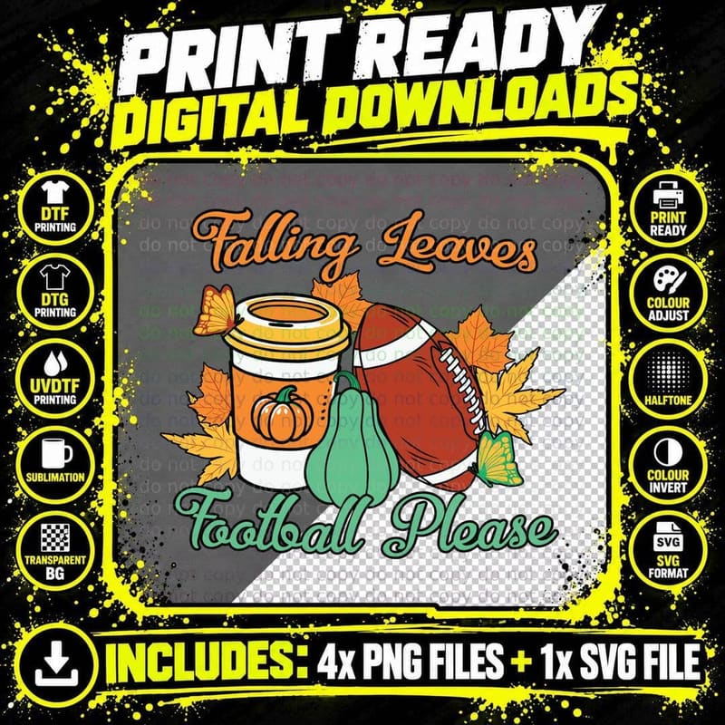 Falling Leaves Football Please Football T-Shirt Png SVG Digital Bundle