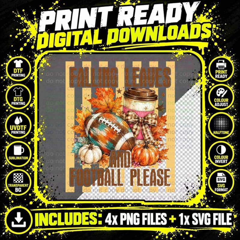 Falling Leaves and Football Please Football T-Shirt Png SVG Digital Bundle