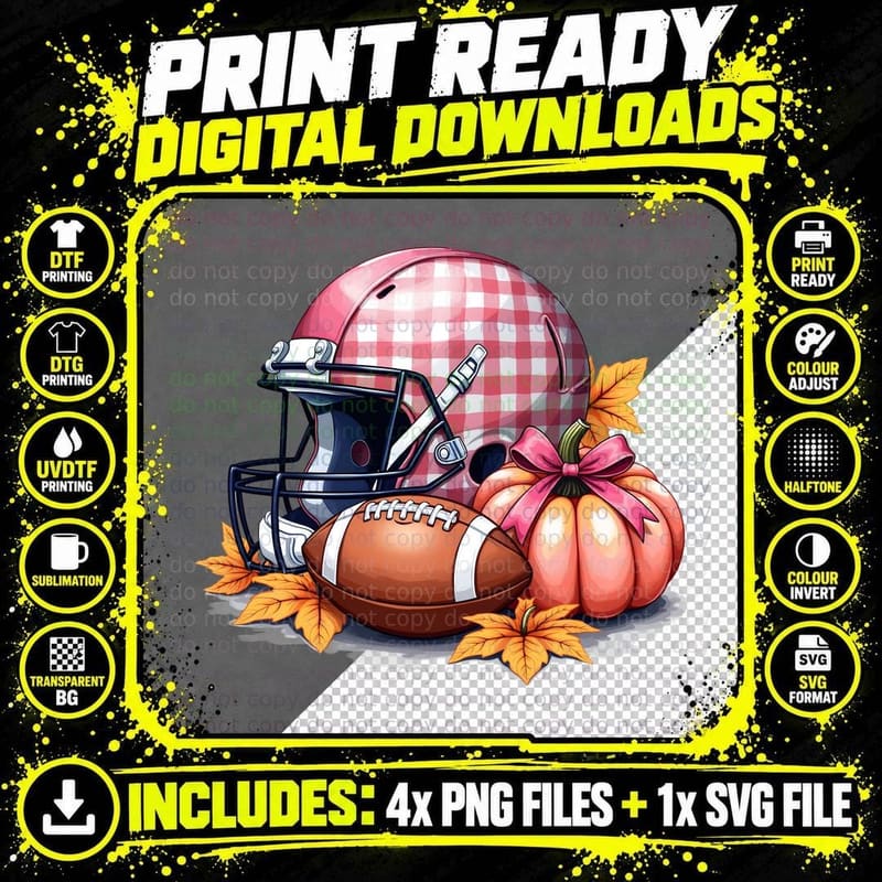 Football Helmet Pumpkin Autumn Leaves Football T-Shirt Png SVG Digital Bundle