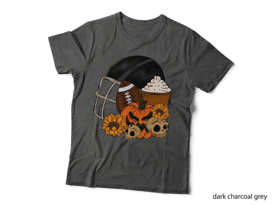 Football Helmet Pumpkin Skulls Sunflowers Football T-Shirt