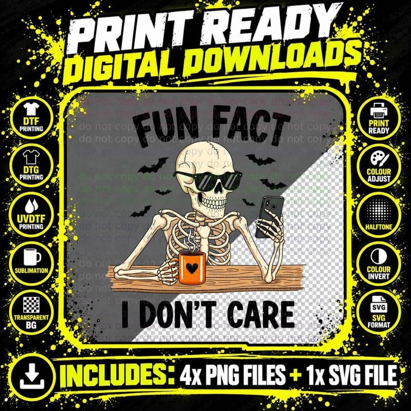 Fun Fact I Don't Care Funny Halloween T-Shirt Png SVG Digital Bundle