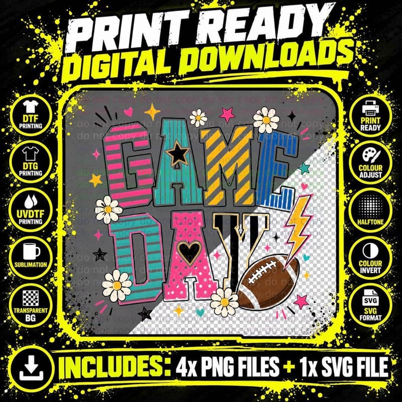 Game Day Halloween T-Shirt, Football Game Day Text Png SVG Digital Bundle