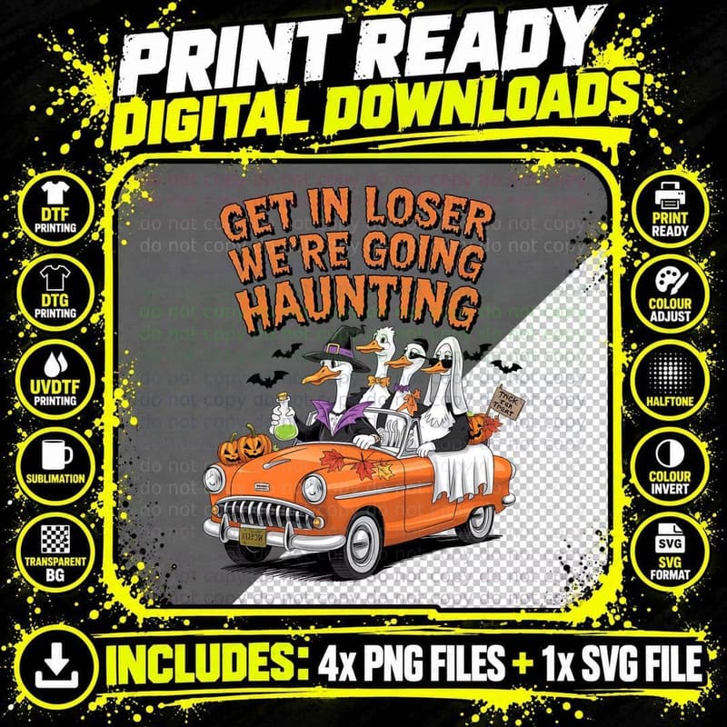 Get in Loser We're Going Haunting Funny Halloween T-Shirt Png SVG Digital Bundle