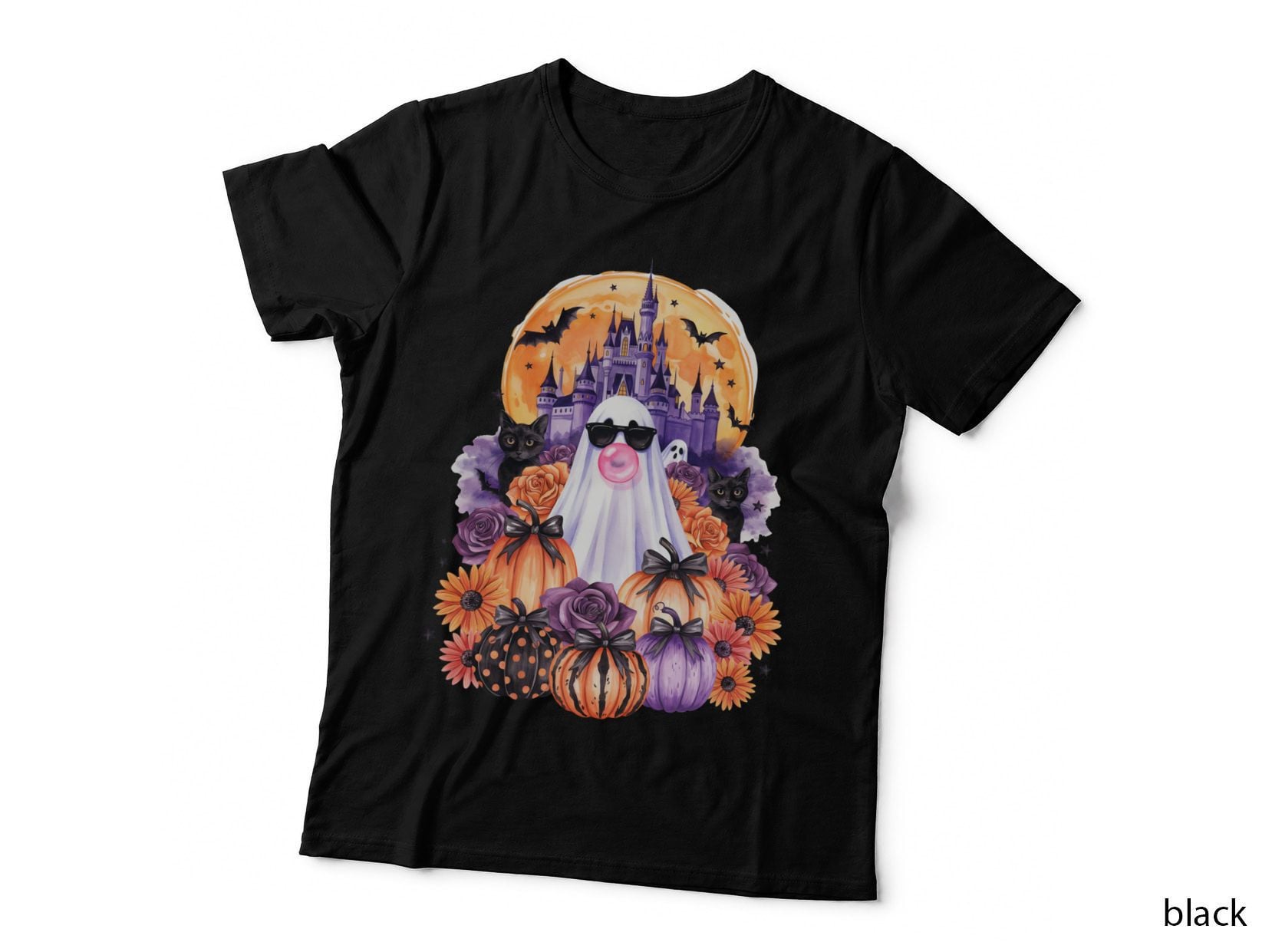 Ghost Castle Moon Pumpkins Halloween T-Shirt, Spooky Season Graphic Tee
