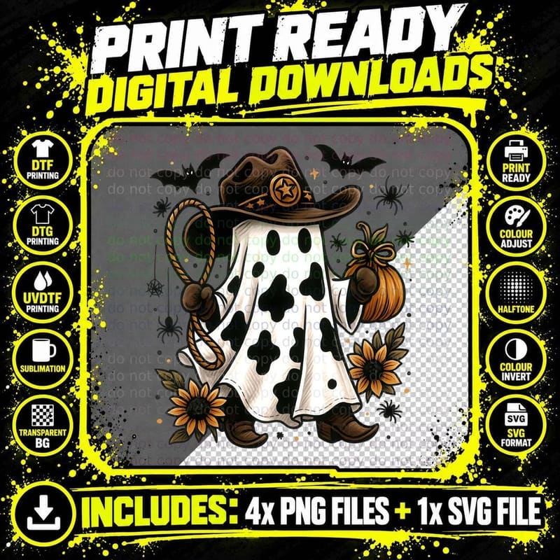 Ghost Cowboy Ranch Pumpkins Halloween T-Shirt Png SVG Digital Bundle