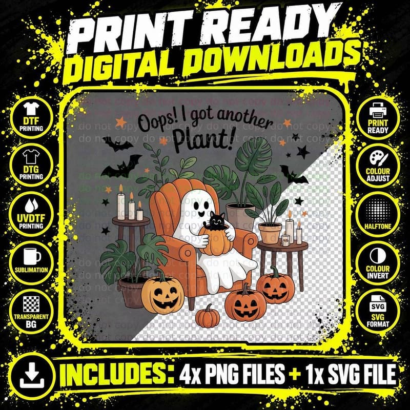 Ghost Cuddling Black Cat Cozy Halloween T-Shirt Png SVG Digital Bundle