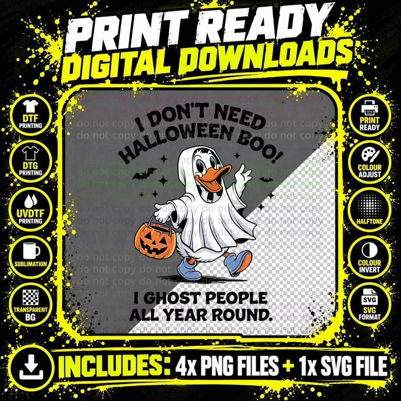 Ghost Duck Trick-Or-Treating Pumpkin Halloween T-Shirt Png SVG Digital Bundle
