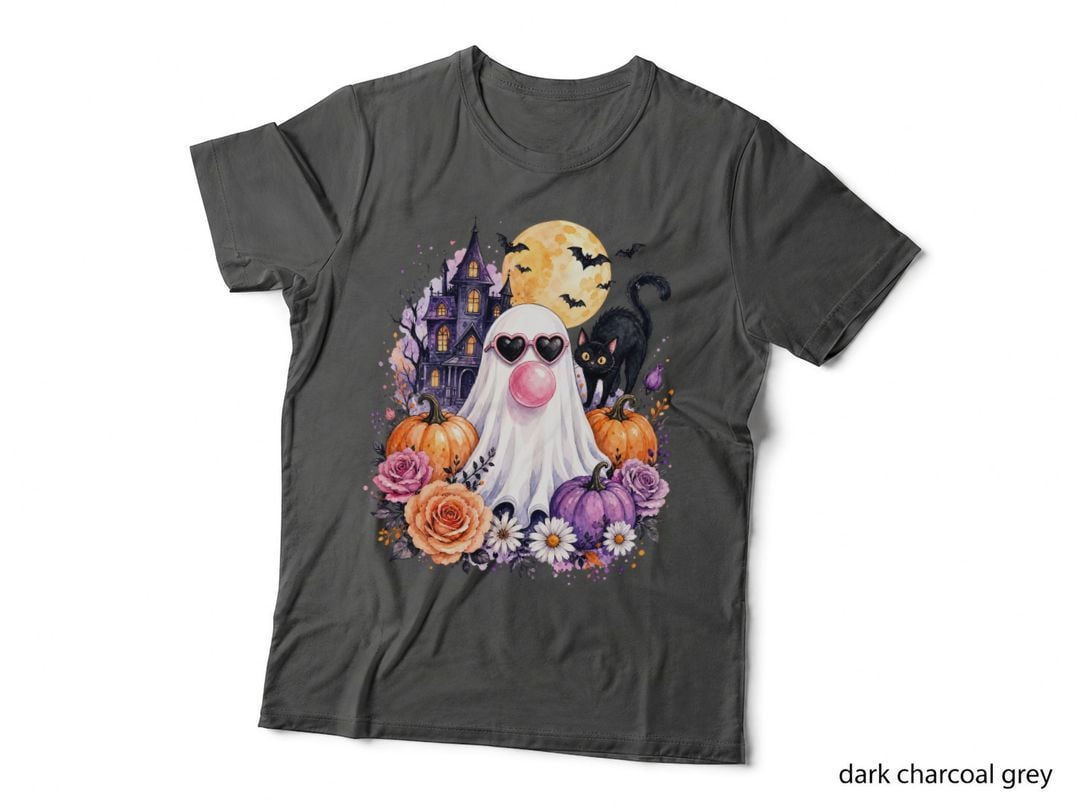 Ghost Heart Glasses Flowers Halloween T-Shirt, Spooky Season Graphic Tee