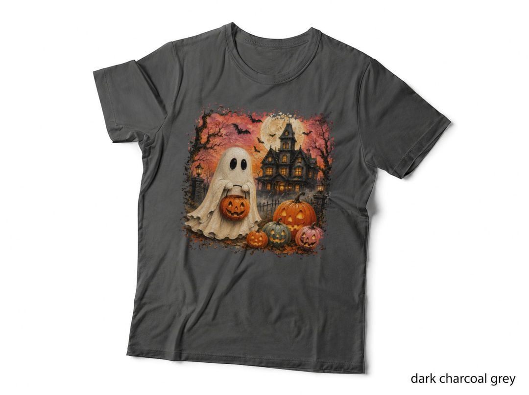 Ghost Holding Haunted House Halloween T-Shirt, Spooky Season Graphic Tee