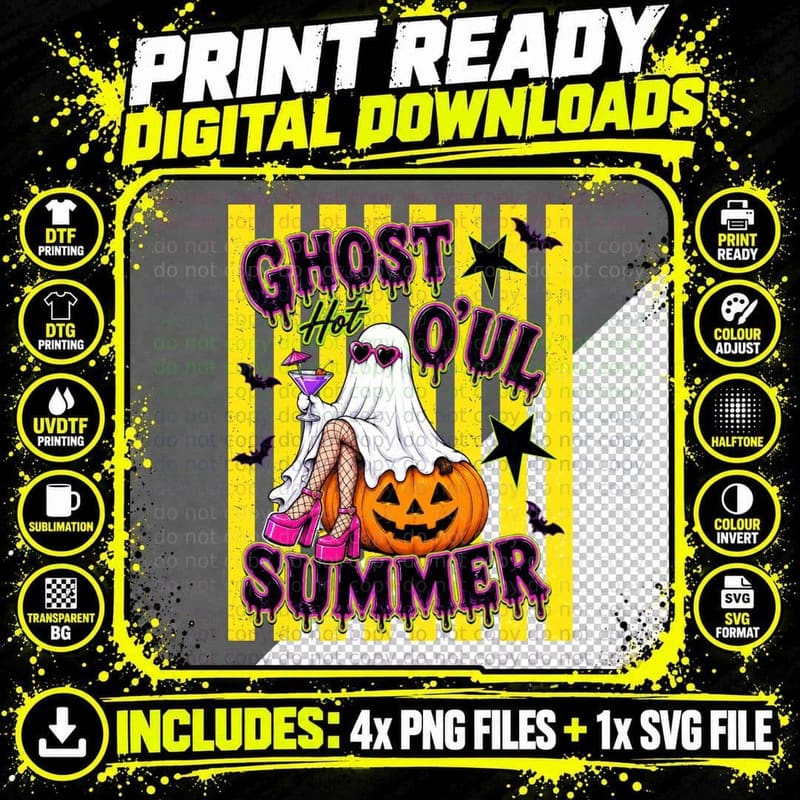 Ghost Hot Summer Halloween T-Shirt Png SVG Digital Bundle