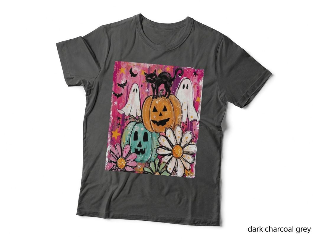 Ghost Pumpkins Flowers Pink Aesthetic Halloween T-Shirt