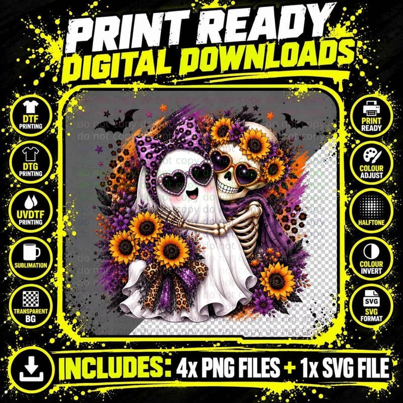 Ghost Skeleton Sunglasses Halloween T-Shirt Png SVG Digital Bundle