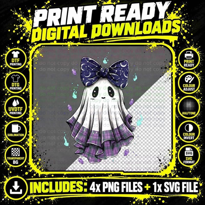 Ghost Spirit Celestial Bow Halloween T-Shirt Png SVG Digital Bundle